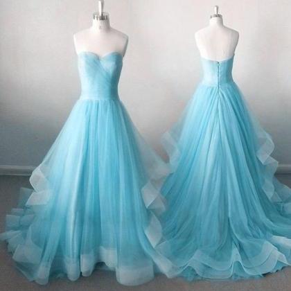Sleeveless Light Blue Evening Dress