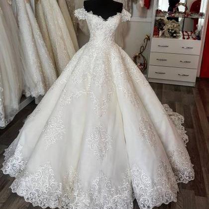 Off The Shoulder Ball Gown Wedding Dress Lace..