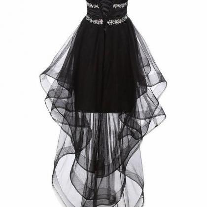 Sleeveless Black High Low Dress With Rhinestones