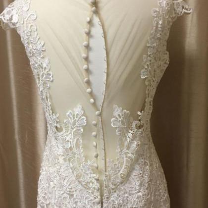 Cap Sleeves Ivory Lace Wedding Dress