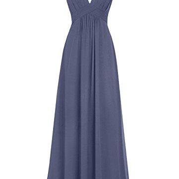 A-line V-neck Chiffon Ruched Floor-length Dress Dusty Blue main image 1