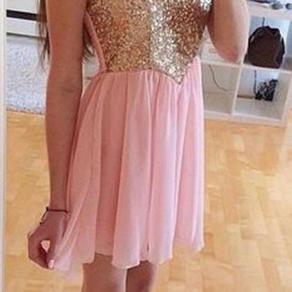 Short Party Dress With Gold Sequin Bodice