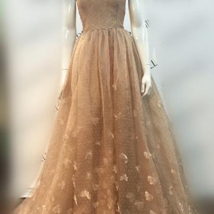Strapless Polk Dot Prom Dress With Petals