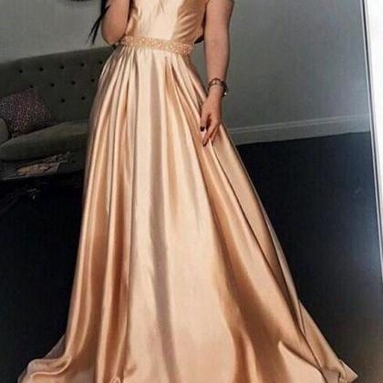 Off The Shoulder Satin Prom Dress With Beaded..