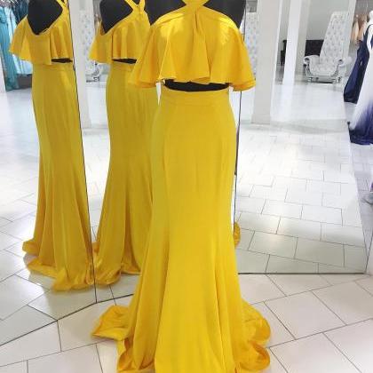 Yellow Two Pieces Prom Dress