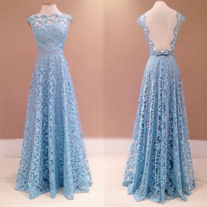 A-line Overall Lace Light Blue Evening Dress With..