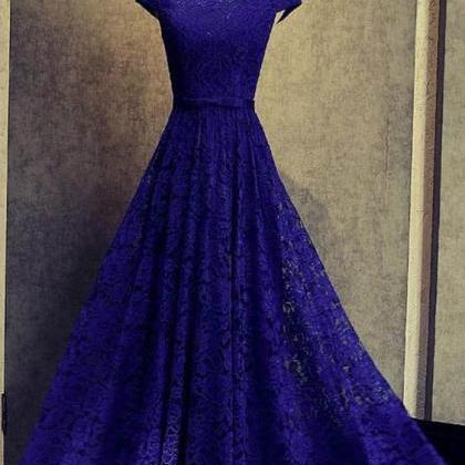 Cap Sleeves Royal Blue Lace Formal Occasion Dress