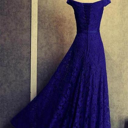 Cap Sleeves Royal Blue Lace Formal Occasion Dress