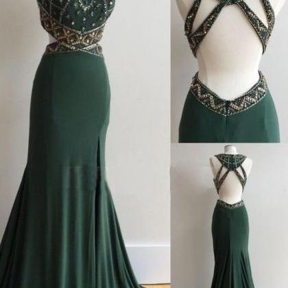 Dark Green Prom Dress With Slit