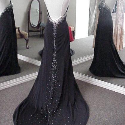 Backless Halter Black Prom Dress With Beads