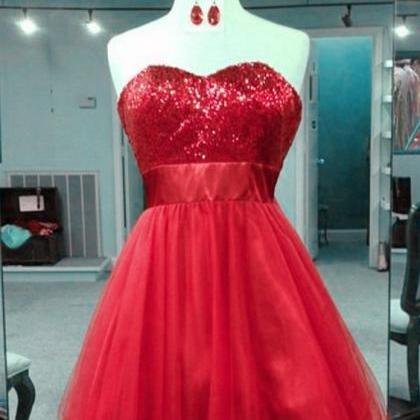 Red Short Party Dress With Sequin Bodice