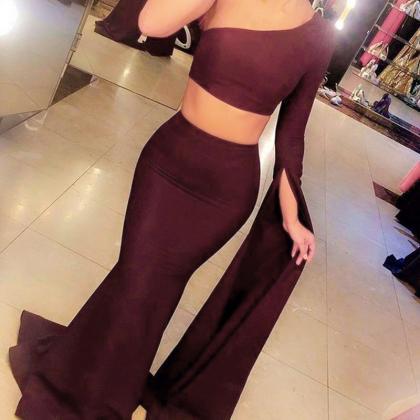 Elegant Black/burgundy Two Pieces Prom Dress With..