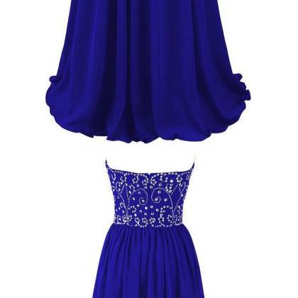 Sleeveless Long Royal Blue Chiffon Prom Dress With..