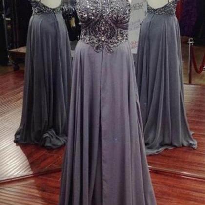 Spaghetti Straps Backless Grey Prom Dress With..
