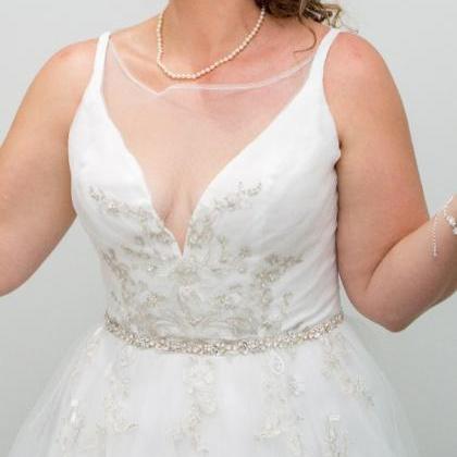 Sheer Neck Ivory Plus Size Wedding Dress With..