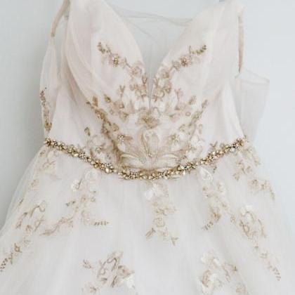 Sheer Neck Ivory Plus Size Wedding Dress With..