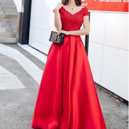 Red Formal Occasion Dress With Short Sleeves