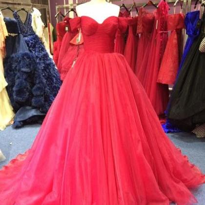 Prom Dress Off The Shoulder Pleated Red Evening..