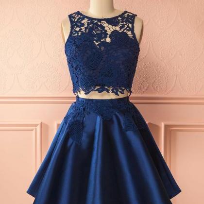 Short Party Dress Royal Blue Two Piece Junior Prom..