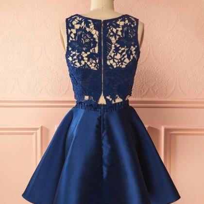 Short Party Dress Royal Blue Two Piece Junior Prom..