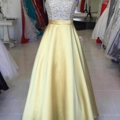 Jewel Neckline Sleeveless Gold Prom Dress With..