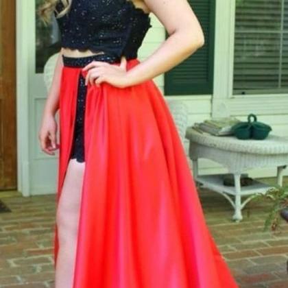 Two Pieces Prom Dress With Lace Trim