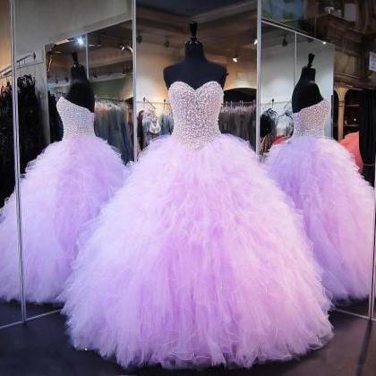 Sleeveless Lavender Ball Gown Prom Dress..