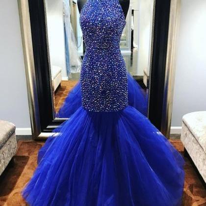 Royal Blue Mermaid Prom Dress With Keyhole Back