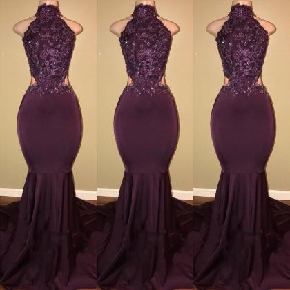 Sexy Halter Mermaid Prom Dress_high-neck Backless..