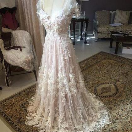 V Neck Halter Lace Appliques Prom Party Dress WU1212 main image 1