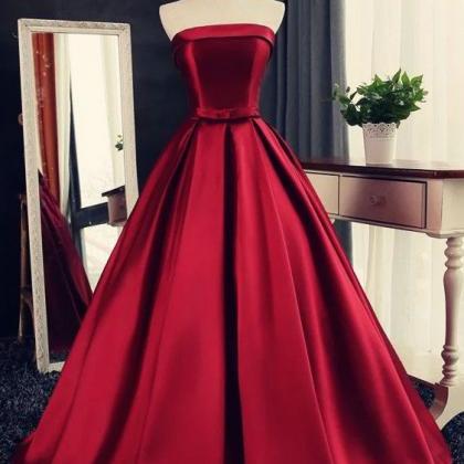 Sexy Long Satin Strapless Ball Gowns Prom Dresses..