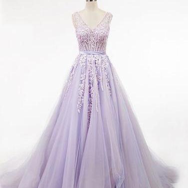 Lavender Ball Gown Prom Dress With Beads