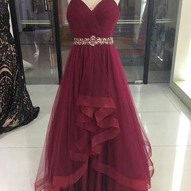 Strapless Chiffon Dress with Cascade Skirt Burgundy