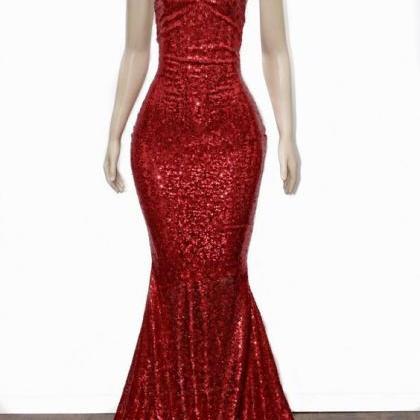 Halter Red Sequin Prom Dress