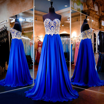 Sleeveless Long Royal Blue Prom Dress With..