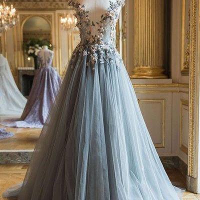 Full Length Dress with ILLusion NECK Stormy