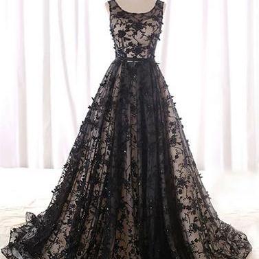 Boat Neckline Black Over Champagne Prom Dress With..