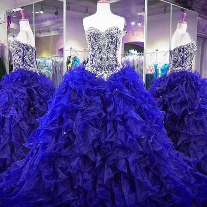 Royal Blue Organza Ball Gown Quinceanera Dress
