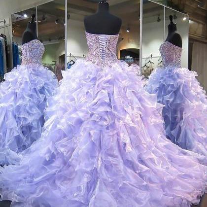 Sleeveless Lilac Quinceanera Dress With Crystals