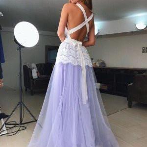 V Neck Floor Length Prom Dress With Long Straps