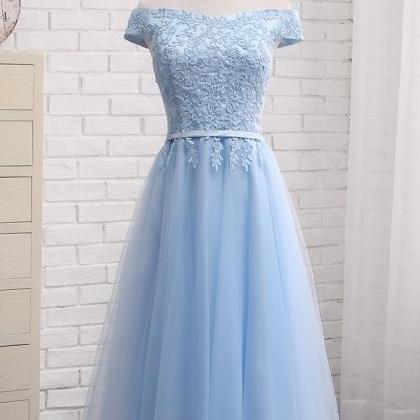Tea Length Light Blue Semi Formal Dress Wedding..