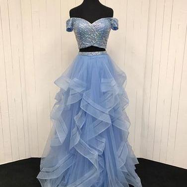 Blue Two Pieces Prom Dress