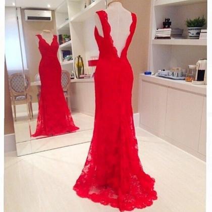 Overall Lace Evening Dress Red Formal Occasion..