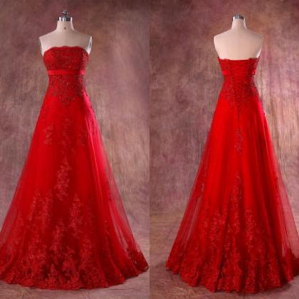 Strapless Red Formal Occasion Evening Dress With..