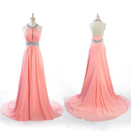 Backless Halter Prom Dress With Keyhole Chest