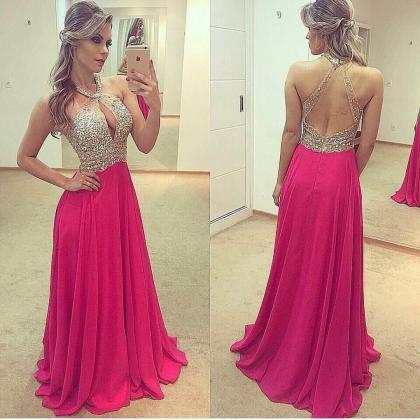 Halter Prom Dress With Keyhole Chest
