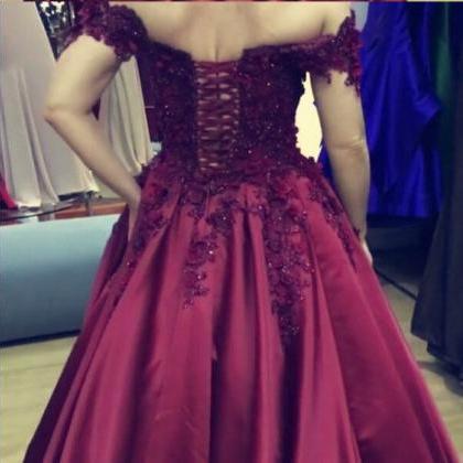 Off The Shoulder Corset Prom Dress With Beaded..