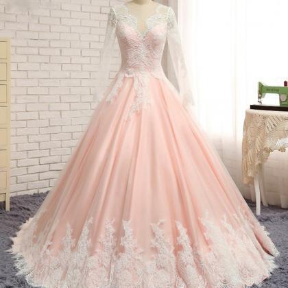 Ivory Pink Long Sleeves Pageant Dresses Special..