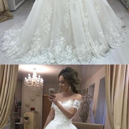 Off The Shoulder Short Sleeves Wedding Dress With..