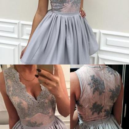 Gray Homecoming Dress With Appliques